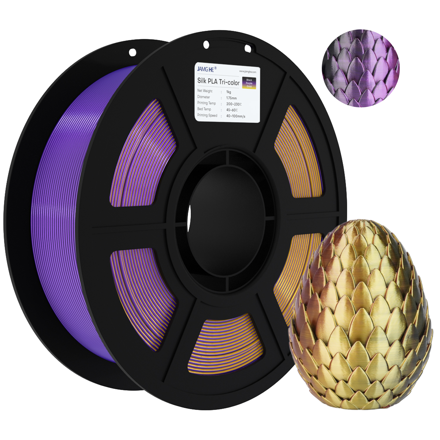 Combinación de lujo en Negro, Morado y Oro con acabado seda; ideal para piezas decorativas de alto valor estético.