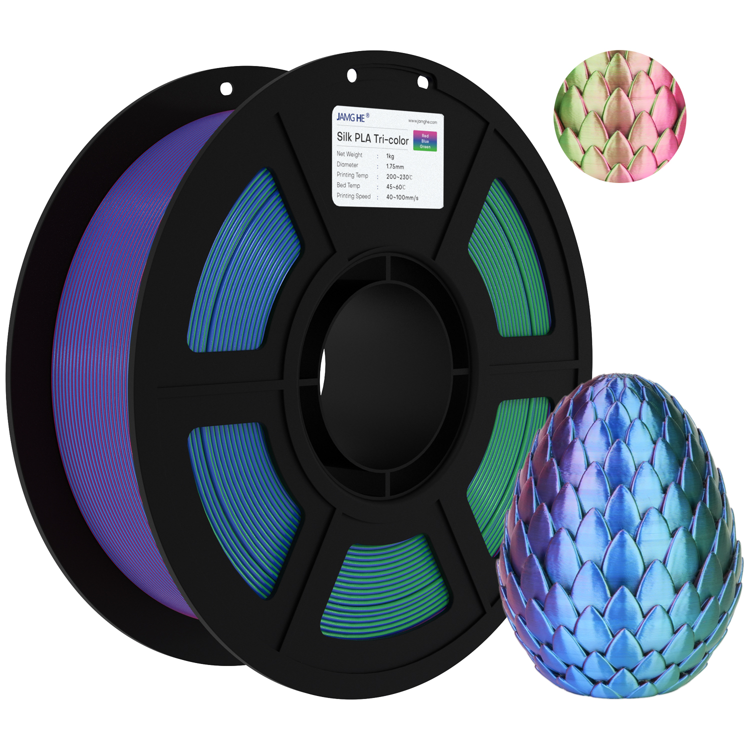 Mezcla RGB de Rojo, Azul y Verde con acabado seda; ideal para piezas geométricas que muestran un color distinto en cada ángulo.