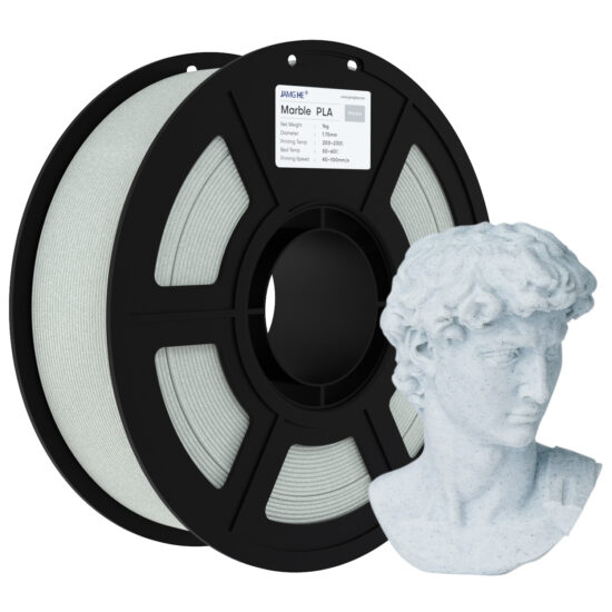 Filamento con efecto de mármol blanco tradicional con vetas grises, ideal para esculturas clásicas y decoración minimalista.