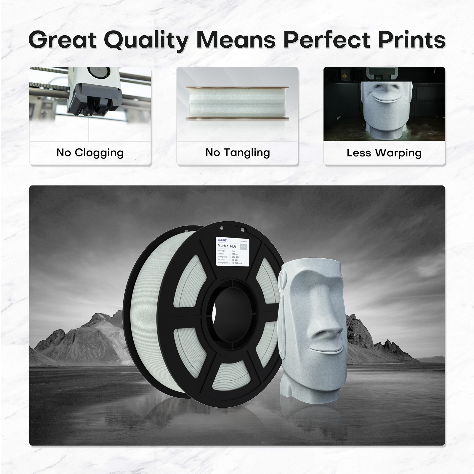 excelente adhesión de capas y cómo la textura del material oculta perfectamente las líneas de impresión.