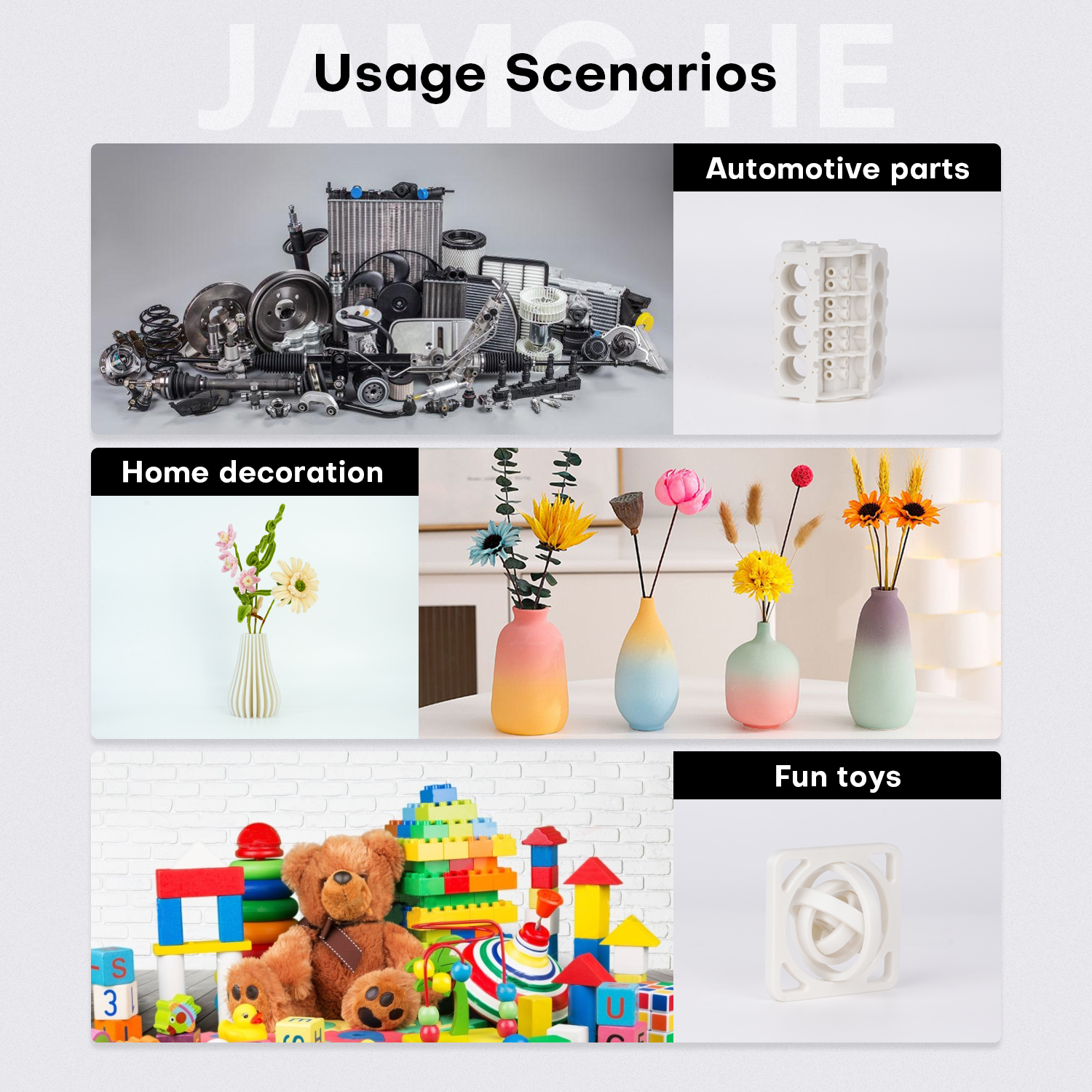 so del filamento con fibra de vidrio en la fabricación de herramientas, carcasas protectoras, piezas de motor y componentes estructurales que soportan altas cargas.