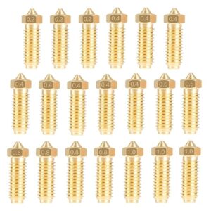 Colección de boquillas de latón para la impresora Anycubic Kobra 3, mostrando los diferentes diámetros disponibles para impresión estándar y de gran volumen
