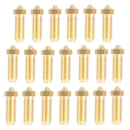 Colección de boquillas de latón para la impresora Anycubic Kobra 3, mostrando los diferentes diámetros disponibles para impresión estándar y de gran volumen