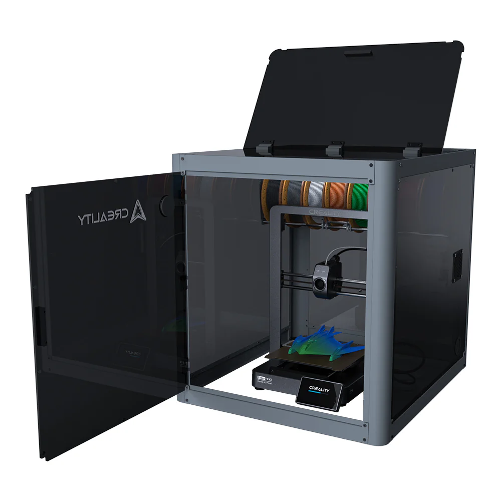 Enclosure Creality totalmente abierto, mostrando el revestimiento interno