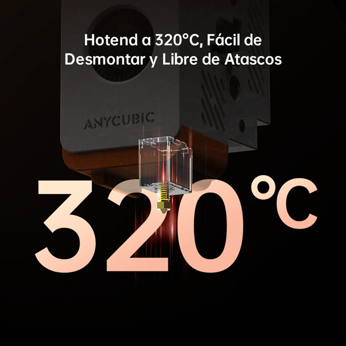 Detalle del hotend de la Anycubic Kobra S1, diseñado para un desmontaje sencillo y un flujo de filamento constante que evita atascos durante la impresión.