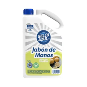 Galón de jabón líquido para manos marca Sello Azul con aroma a limón, ideal para la limpieza profunda y eliminación de residuos en talleres de impresión 3D y áreas industriales.