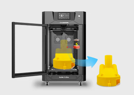 Función de protección que permite a la Guider 3 Ultra reanudar el trabajo exactamente donde quedó tras un fallo eléctrico, protegiendo impresiones de gran escala