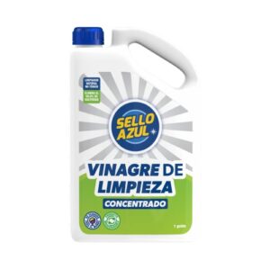 Galón de vinagre de limpieza Sello Azul; un descalcificador y desengrasante natural efectivo para limpiar vidrios, superficies de acero inoxidable y eliminar residuos de cal en el taller.