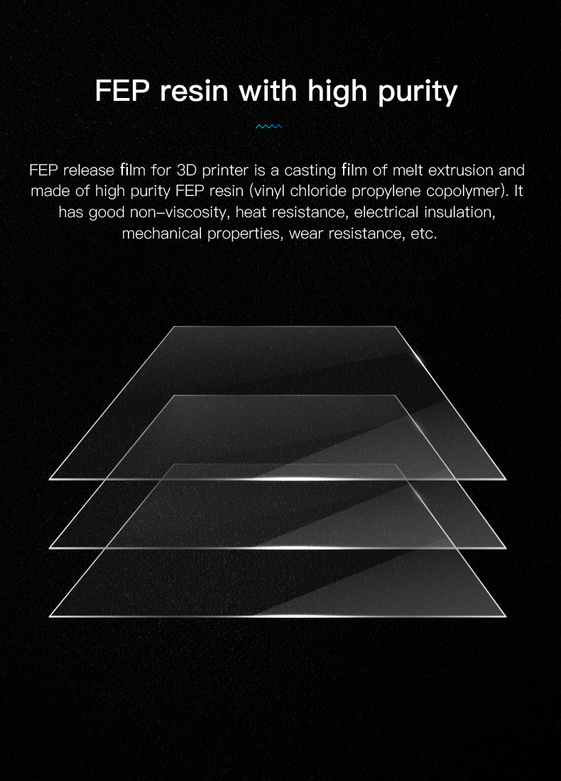 Vista detallada de la superficie cristalina del FEP que minimiza la refracción de la luz para detalles de impresión ultra definidos