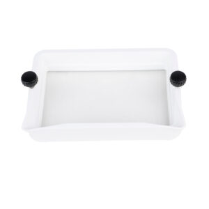 Vista superior del tanque de resina para Halot R6, destacando su marco metálico robusto y el área de impresión despejada para el paso de luz UV