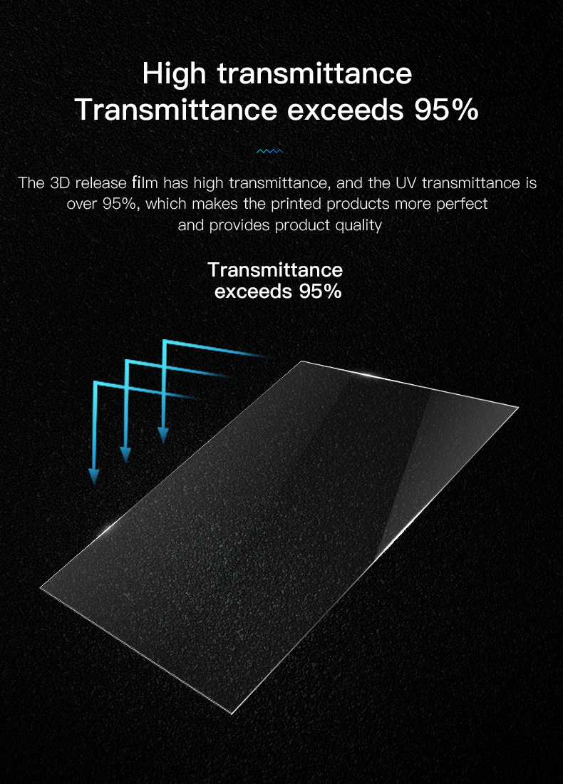 Vista detallada de la superficie cristalina del FEP que minimiza la refracción de la luz para detalles de impresión ultra definidos