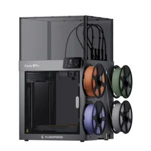 Impresora 3D industrial Flashforge Creator 5 Pro con cámara cerrada reforzada y sistema de extrusión dual independiente para materiales técnicos