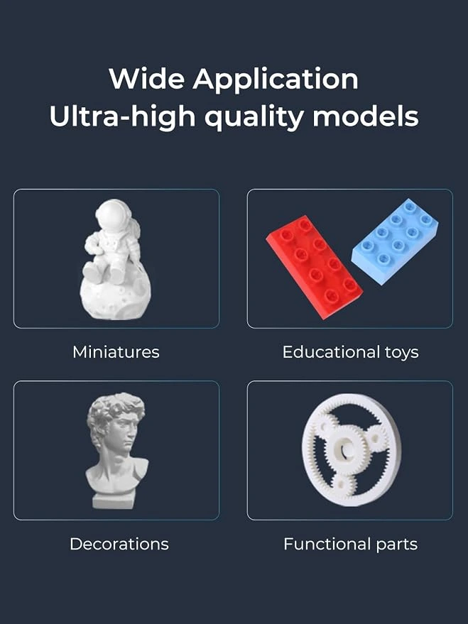 Muestra visual de múltiples objetos impresos en áreas de arquitectura, medicina y diseño industrial, demostrando la versatilidad del filamento