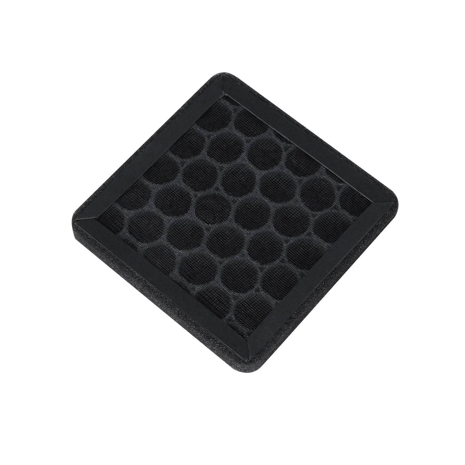 Vista angular inclinada del filtro para la serie K2, detallando la malla protectora exterior que encapsula los gránulos de carbón