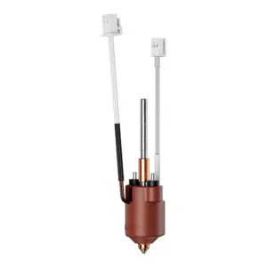 Vista general del hotend cerámico original de fábrica para Creality K2 SE, equipado con su capuchón térmico de silicona negra instalado