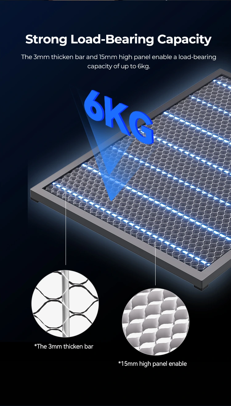 Área útil de 460x346mm, ideal para procesar láminas de madera y acrílico de mediano y gran formato