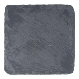 Lote de cinco posavasos cuadrados de piedra pizarra negra natural de Creality con texturas orgánicas en los bordes