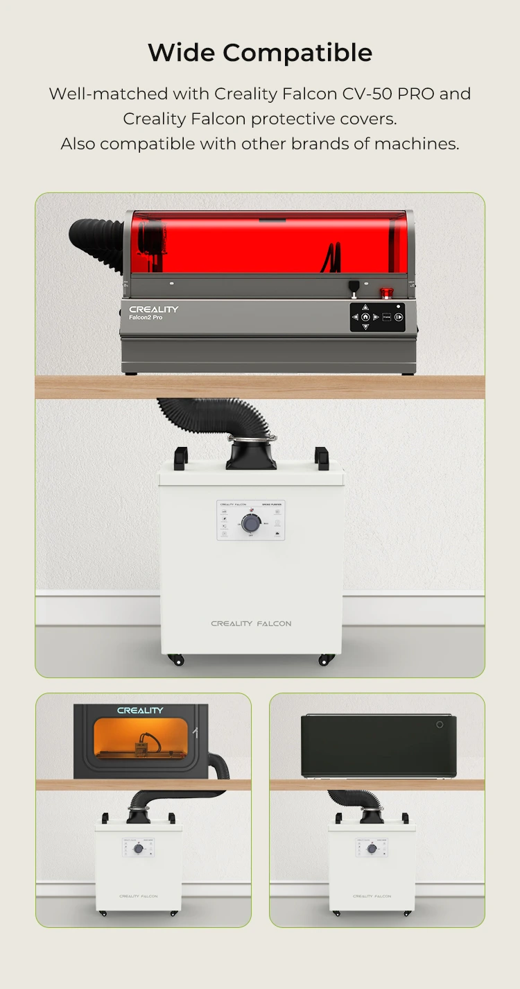 compatibilidad directa del purificador con la línea Falcon, gabinetes enclosure