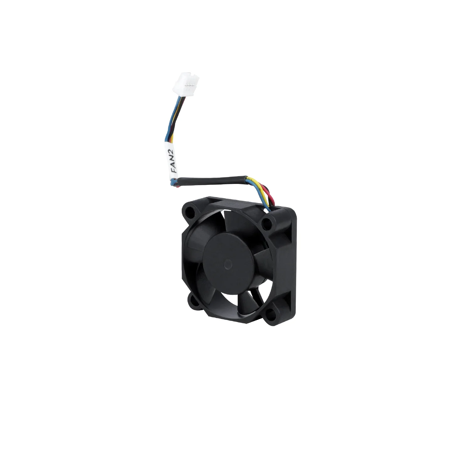 Vista angular inclinada del ventilador axial para K2 SE, detallando la curvatura de las aspas destinadas a optimizar la presión estática