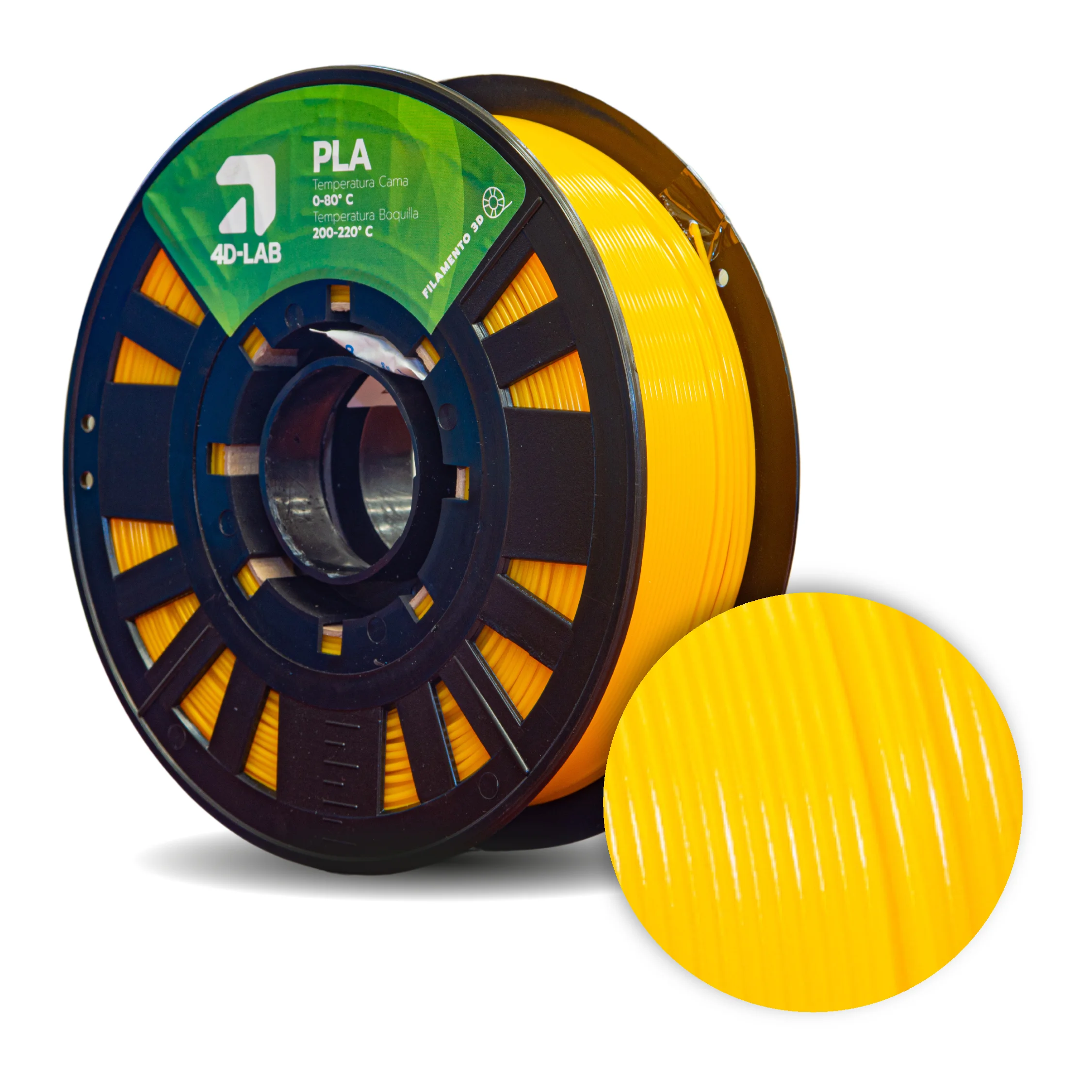 Bobina de filamento PLA de color amarillo sólido de 4DLAB, perfecta para modelos de alta visibilidad