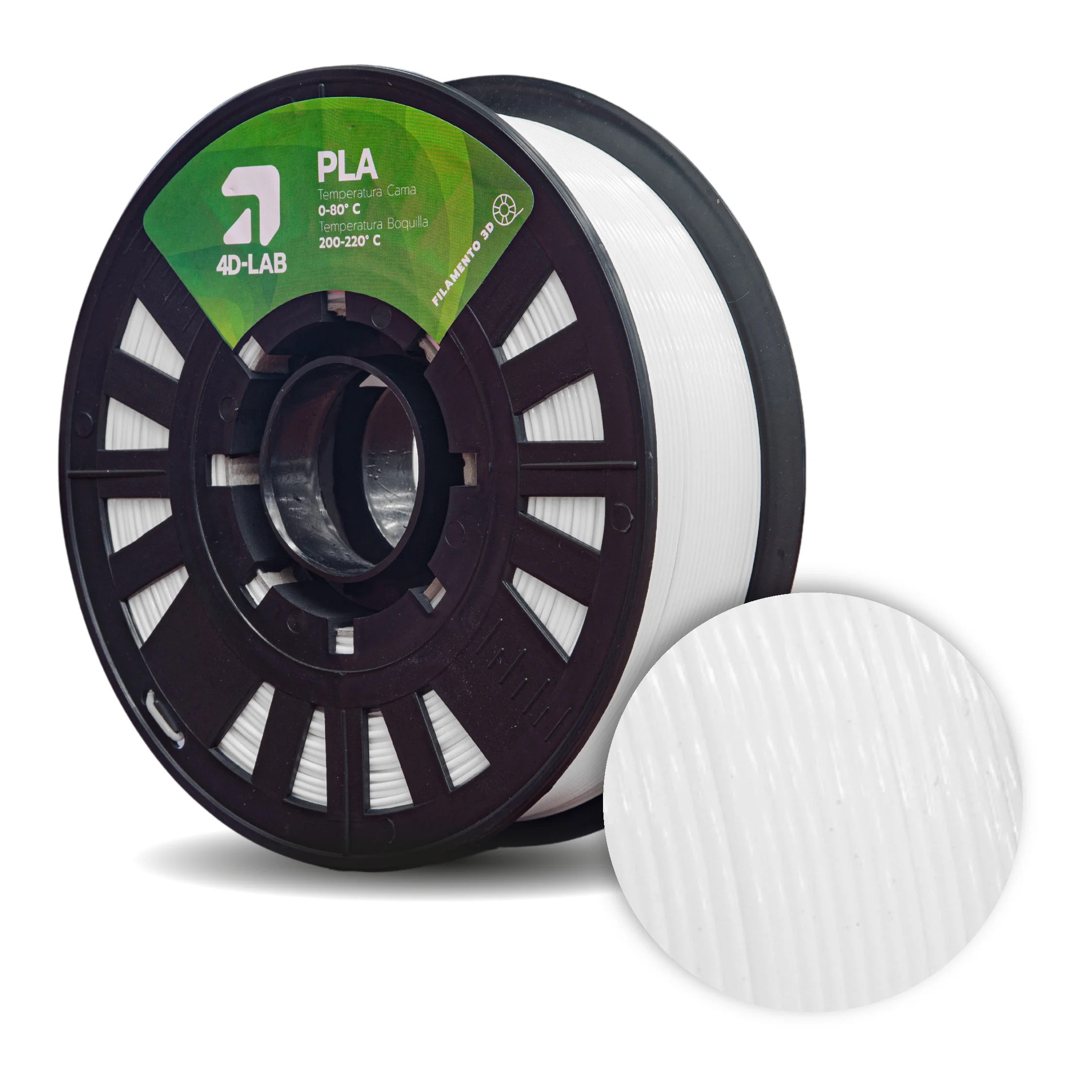 Bobina de filamento PLA blanco puro de 4DLAB, ideal para bases de pintura y modelado arquitectónico
