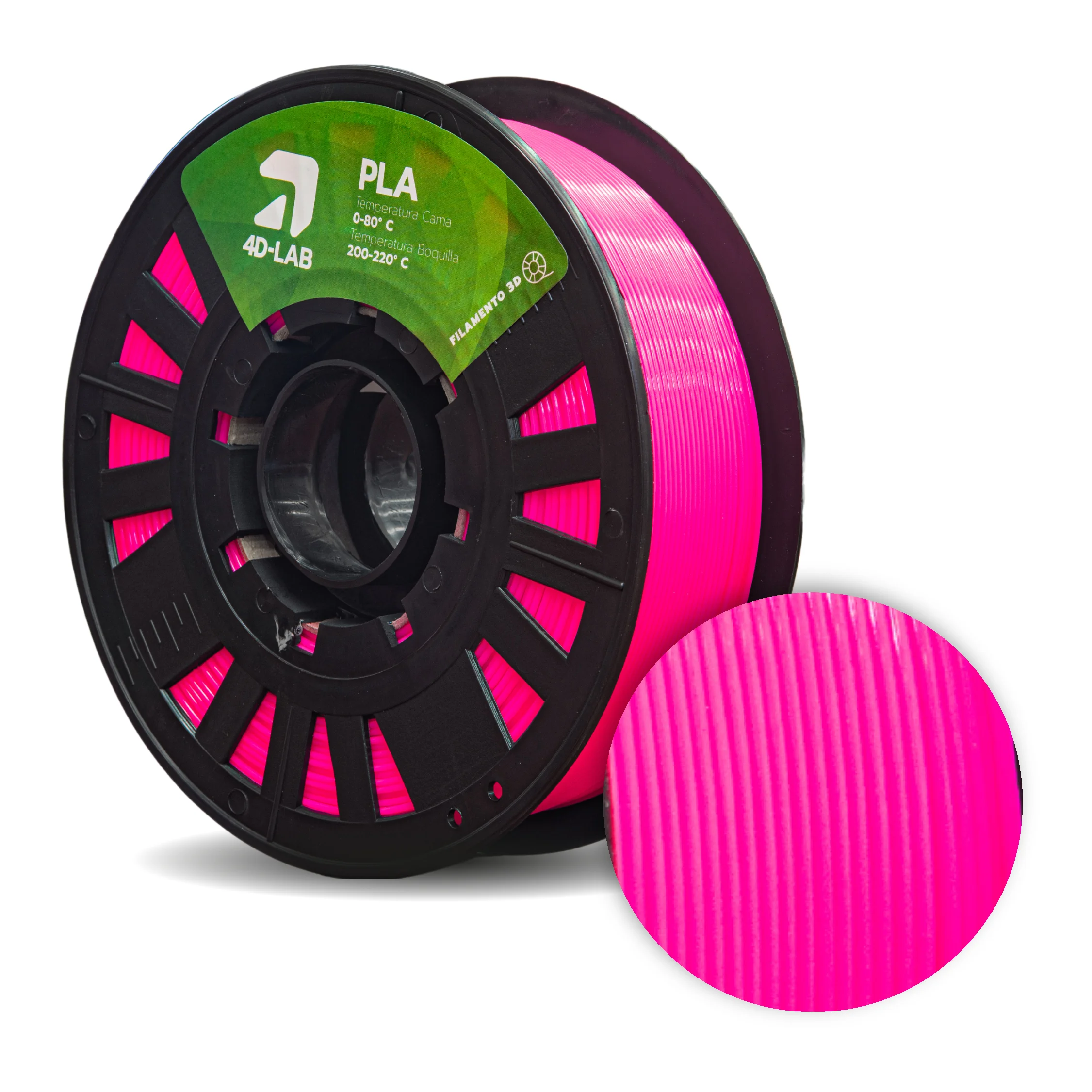 Bobina de filamento PLA fucsia de 4DLAB, ideal para modelos de diseño artístico y piezas de gran contraste