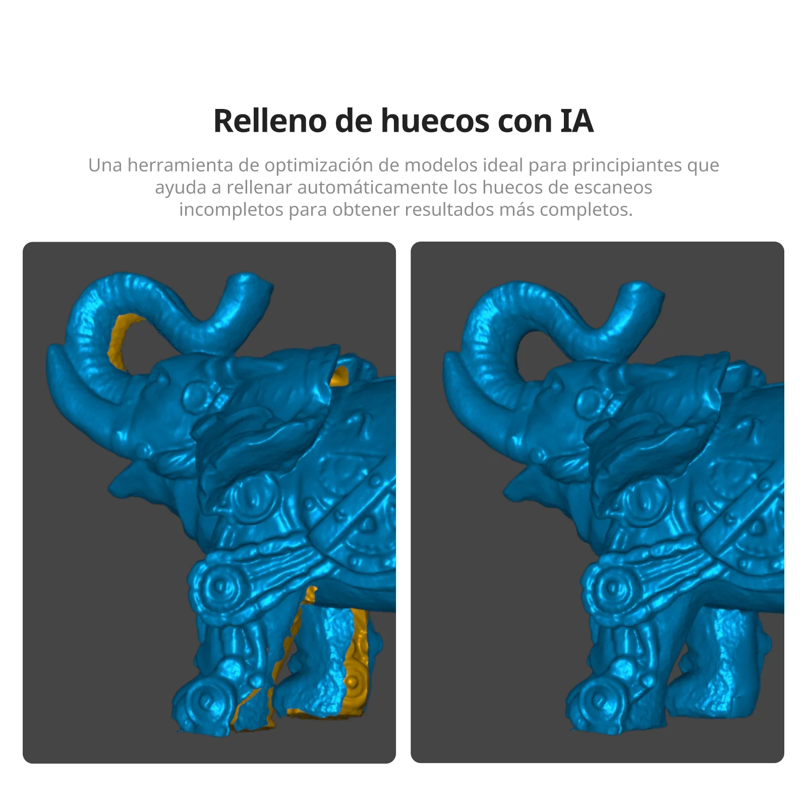 Procesamiento por IA en el Creality Pika para el filtrado de ruido en tiempo real y cierre automático de mallas 3D