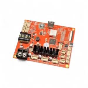Vista frontal de la placa base mainboard original para Elegoo Centauri Carbon, mostrando los conectores de motores, puertos de sensor y disipadores de calor