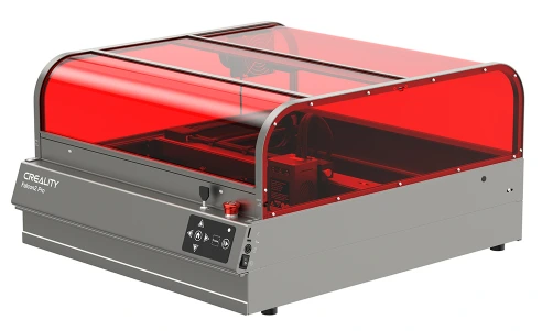 Vista lateral izquierda de la Creality Falcon 2 PRO 22W, mostrando la toma del sistema de extracción de humos y el marco metálico reforzado