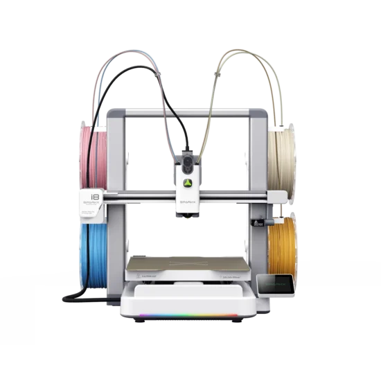 Vista frontal completa de la impresora 3D industrial Sparkx i8 Combo con chasis cerrado, gran volumen de impresión y sistema multimaterial integrado
