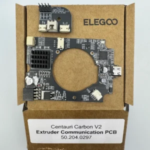 Placa de comunicación del extrusor para Elegoo Centauri Carbon 2, mostrando sus conectores para ventiladores, termistor y hotend